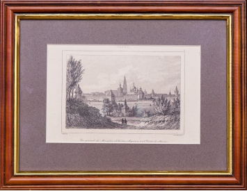 Антикварная гравюра "Вид на Троице-Сергиевский монастырь". 1838 год. 